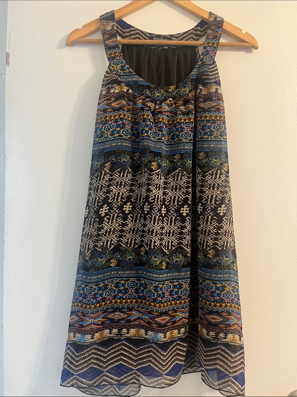 Patterned Sleeveless Midi Dress in Blue and Black by Parisian